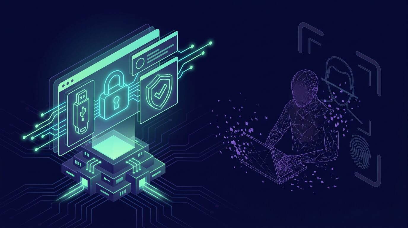 The identity gap in the current FedRAMP 20x KSI catalog: on the left, KSI-IAM secures the account with phishing-resistant authenticators, encryption, and hardened cloud infrastructure; on the right, the human behind that account remains an unverified wireframe figure with the identity-proofing face scan crossed out